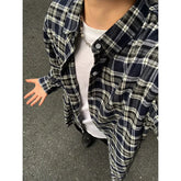 HEARUJOY - Spring Long Sleeved Shirt Men Oversized Retro Plaid Shirt Men Streetwear Korean Casual Shirt Mens Loose Vintage Shirts M-3XL