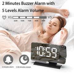 YICKYUE - Office & Student LED Projection Alarm Clock • 180° Rotating Digital Clock • Weekday/Weekend Mode, Dimmer & Multifunctional