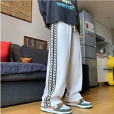 Hearujoy Spring And Summer New Trendy American Solid Color Striped Trousers Loose Casual Sports Large Size Straight Pants For Men S-3XL