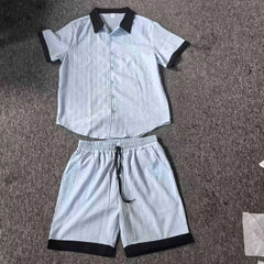 HEARUJOY - Fashion Patchwork Men's Suit Short Sleeved Shirt And Shorts Two-piece Set 2025 Summer Loose Casual Sports Outfits For Man