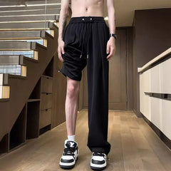 Hearujoy Summer Suit Pants Men Ice Silk Wide Leg Pants High Waist Trousers Male Quick Drying Korean Business Office Casual