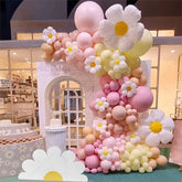 YICKYUE - 140Pcs Daisy Balloon Garland Arch Kit Macaron Pink And Yellow Groovy Party For Baby Shower Wedding Birthday Sunflower Decor