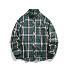 HEARUJOY - New in Spring Men's Shirts Classic Harajuku Long Sleeved Plaid Shirt Red Checkered Shirt Chemise Homme Cotton Male Check Shirts
