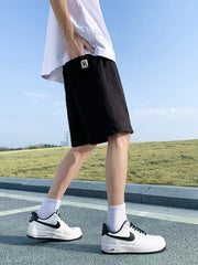 HEARUJOY - Men's Summer Knit Sport Shorts with 4 Pockets Drawstring Elastic Waist Loose Fit Straight Casual Shorts Big Size 8XL