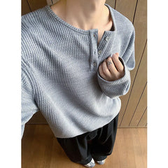 HEARUJOY - Spring Long Sleeved T-shirt Men Fashion Button White Casual T Shirt Men Streetwear Korean Loose Pleated T Shirt Mens Top M-2XL