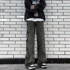 Hearujoy Men'S Clothing Casual Jeans American Retro High Street Pants Men'S Niche Design Pleated Flared Wide-Leg Pants Y2k Jeans