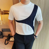 HEARUJOY - Men's Stretch Cotton Crew Neck Tee Metallic Belt Accent 69% Cotton Urban Streetwear Top Asymmetric Panel Tailored Hem