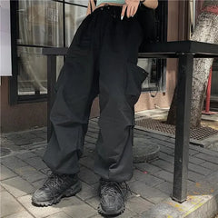 Hearujoy Techwear Cargo Pants for Men Black Trousers Male Jogging Korean Casual Japanese Streetwear Hip Hop Safari Style Pocket