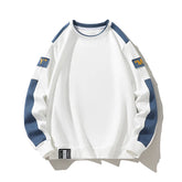 HEARUJOY - Men's Round Neck Hoodies Spring Autumn New Fashion Trend Versatile Patchwork Long Sleeve Letter Print Pullover Loose Casual Tops