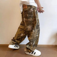 Hearujoy Snake Animal Print Camouflage Pants for Men Wide Leg Jeans Demin Trousers Male Streetwear Hip Hop Vintage Casual