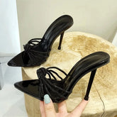 Hearujoy Sexy CRYSTAL Narrow Band Slipper Women Summer Fashion Pointed Toe Thin Heels Slides Sandals Rhinestone Slim Heel Muller Shoes