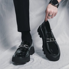 Hearujoy New Men Patent Leather Oxfords Slip On Thick Tottom For Male Derby Shoes Casual Original Loafers Mens Fashion Formal Dress Shoes