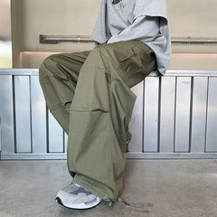 Hearujoy Green Cargo Pants Men Japanese Oversize Wide Leg Trousers Male Black Loose Casual Streetwear Hip Hop Safari Style