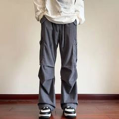 Hearujoy New Corduroy Cargo Pants Men Y2K Vintage Baggy Wide-leg Trousers Straight Casual High Street Army Green Pantalones Hombre