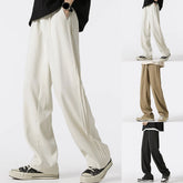 HEARUJOY - Men's Thin Trendy Loose Straight Pants Simple Versatile Sweatpants Male Vintage Trousers Solid Color