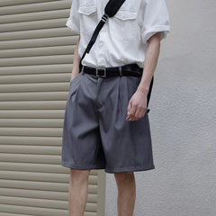 HEARUJOY - Vacation Shorts Casual Summer Wear Grey Pleated Loose Fit Sportswear Regular Clothing Length Solid Color Pattern