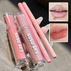 YICKYUE - 2Pcs Grey Purple Mist Lip Makeup Set Matte Velvet Lip Gloss Lipliner Combo Plumping Long-lasting Non-drying Nude Peach Lip Glaze