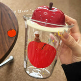 YICKYUE - Red Apple Cup Glass Mug With Lid Women High Appearance Household Large Capacity Transparent Coffee Cup