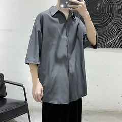 HEARUJOY - Summer Short Sleeved Shirt Men Oversized Society Mens Black Dress Shirt Korean Loose Ice Silk Shirt Mens Office Formal Shirts