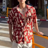 Hearujoy Mens Casual Shirts Summer New Fashion Cuban Collar Large Size Shirts Short Sleeves Retro Seaside Beach Vacation Mens Tops