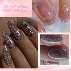 YICKYUE - Nude Glitter Color Sparkling Gel Nail Polish Spring Long Lasting For Manicure Soak Off Nail Base Top Coat Gel Varnish