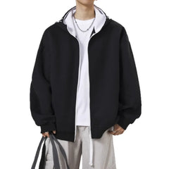 HEARUJOY - American Style Color Block Zipper Cardigan Hoodie Autumn New Style Trendy Sporty Style Drawstring Hooded Casual Jacket For Men