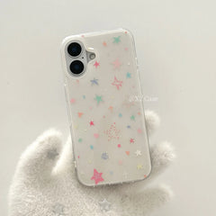 YICKYUE - Full Screen Cute Colorful Little Stars Luxury IMD Phone Case For iPhone 17 AIR 16 15 14 13 12 11 Pro MAX Plus Y2K Silicone Cover