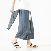 HEARUJOY - Summer Men Casual Wide Leg Pants Mens Streetwear Irregular Linen Harem Pants Male Solid Color Vintage Skirts Trousers M-5Xl