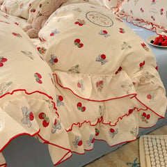 YICKYUE - 3/4Pcs Bedding Set Cotton Duvet Cover Full Size Bed Sheets Bed Cute Core Swice Couple Quilt Duvet Pillowcase Ruffle Bedding
