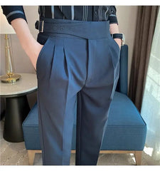 HEARUJOY - Italian Style Men Naples Suit Pants High Waist Slim Fit Small Feet Ankle-Length Pants Spring Fashion Business Casual Trousers