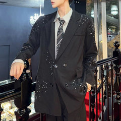 HEARUJOY - Mens Jacket Hot Diamond Shoulder Pad Suit Jacket Spring Fashion Shiny Stage Performance Niche Long-Sleeve Top Men'S 2025 New