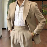 HEARUJOY - Men Suit Designers Slim Fit Business Casual Striped Double Breasted Suit Set Trend Traje Novio 2025 Men Tuxedo Suit Grooms Suit