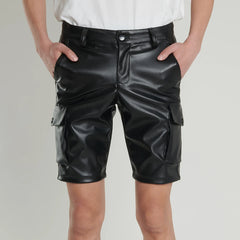 Hearujoy New Solid PU Leather Pants Casual Men's Short Leather Pants Summer Fashion Club Punk Rock Shorts for Men Street LGBT Clothing