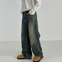 Hearujoy Washed Denim Pants Men's Loose Floor Pants Korean Style Straight Leg Trousers Casual Jeans Summer Trend 9C5010