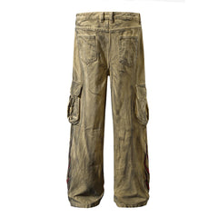 Hearujoy Ankle Flame Embroidery Straight Loose Cargo Pants for Men High Street Pockets Casual Denim Trousers Oversized Unisex Jeans