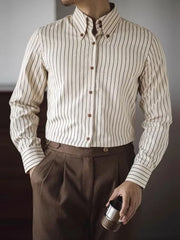 HEARUJOY - Slim Fit Vintage British Style Men's Striped Long Sleeve Shirt Spring Autumn Business Casual Wrinkle Resistant Non Iron