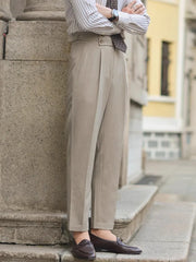 HEARUJOY - Stylish Mens Slim Fit Suit Pants 2025 Fall Fashion Solid Color Pleated Straight Trousers For Men Outdoor Casual High Waist Pants