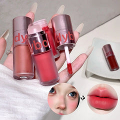 YICKYUE - Lip&Cheek Double-ended Makeup Lip Mud Matte Rose Red Lip Tint Peach Blusher Lasting Natual Mousse with Silicone Blending Brush