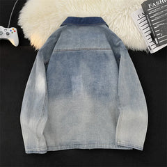 Hearujoy New Chinese Denim Coat Spring Autumn Vintage Washed Pan Button Jacket Unisex Used Heavy Industry Splicing Washed Cowboy Jacket