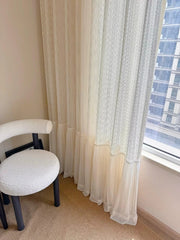 YICKYUE - French Luxury Sheer Curtains for Living Dining Room Bedroom sparkly Patchwork Skirt Pearl White Tulle Window Decor Elegant Door
