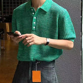 HEARUJOY - Summer Short Sleeved Knitted Polo Shirt Men Senior Korean Slim Fit Top Fashion Casual hollow out Kint Tshirts High Quality