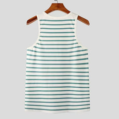 HEARUJOY - Summer New Striped Men's Vest Elastic Slim Fit T-shirt Fashion Clothing Metal Button Sleeveless Tees Muscle Sexy Man Tank Tops