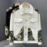 Hearujoy Y2K Retro Korean Cargo Style Lapel Men Floral Embroidered Patchwork Tops Design Jacket Mens Workwear Spring Autumn Slim Jacket