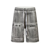 Hearujoy High Street Front Pockets Graffiti Painted Drawstring Cargo Shorts for Men and Women Straight Baggy Casual Five Point Pants