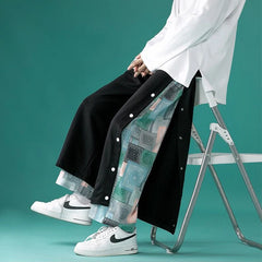 Hearujoy Punk Pants Hip Hop Harajuku Straight Pants Men Patchwork Black Trousers Male Paisley Japanese Streetwear Casual Loose