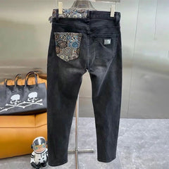 Hearujoy Autumn And Winter Mens Y2k Jeans High Quality Elastic Fashion Trend Casual Trousers Simple Fashion Embroidery Slim Pants Men