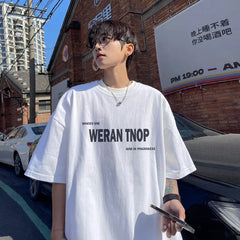 HEARUJOY - T Shirt Oversized Cotton For Men White Men's Letter Print T-shirts Men Casual Wear Summer Tee Shirts 5XL Big Size Clothing