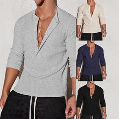 HEARUJOY - Men's Waffle Henley 5 Buttons Stylish Long&Short Sleeve T-Shirt Casual Slim Fit Tee