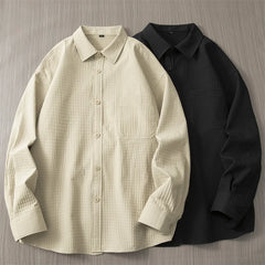 HEARUJOY - Mens Casual Waffle Shirts Long Sleeve Button Down Autumn Sold Color Loose Fit Shirts Jacket