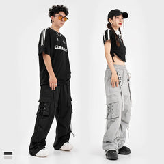 Hearujoy Techwear Cargo Pants Men Hip Hop Punk Black Trousers Male Darkwear Zipper Gray Loose Casual Streetwear Ribbon Cotton